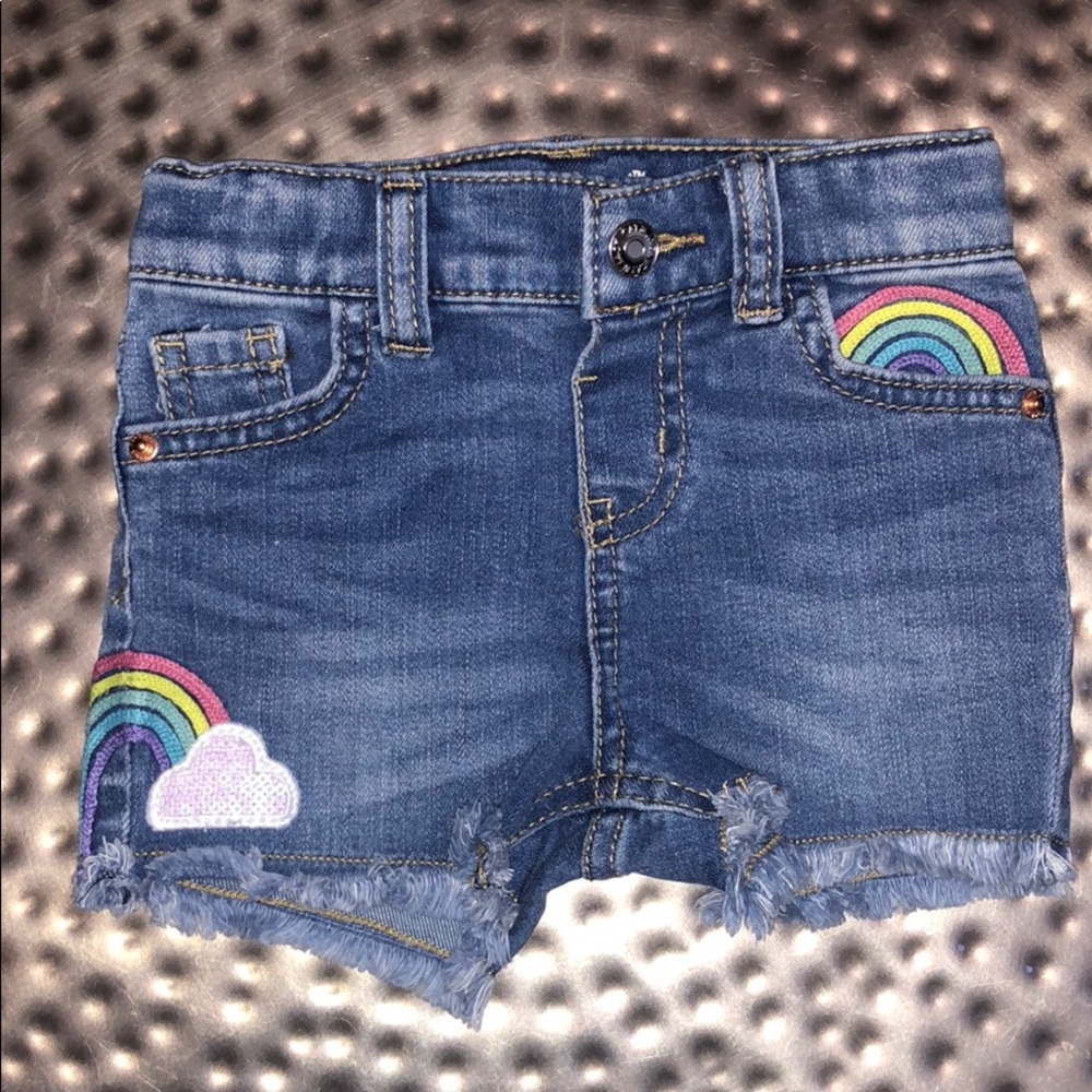 Cat and Jack jean shorts with rainbow stitching